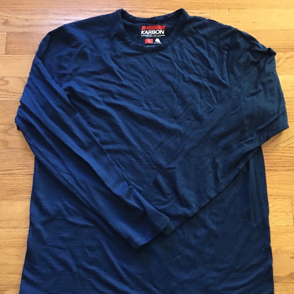 Men’s Karbon Merino Wool Base Layer Navy Blue Sz Large Long Sleeved Shirt